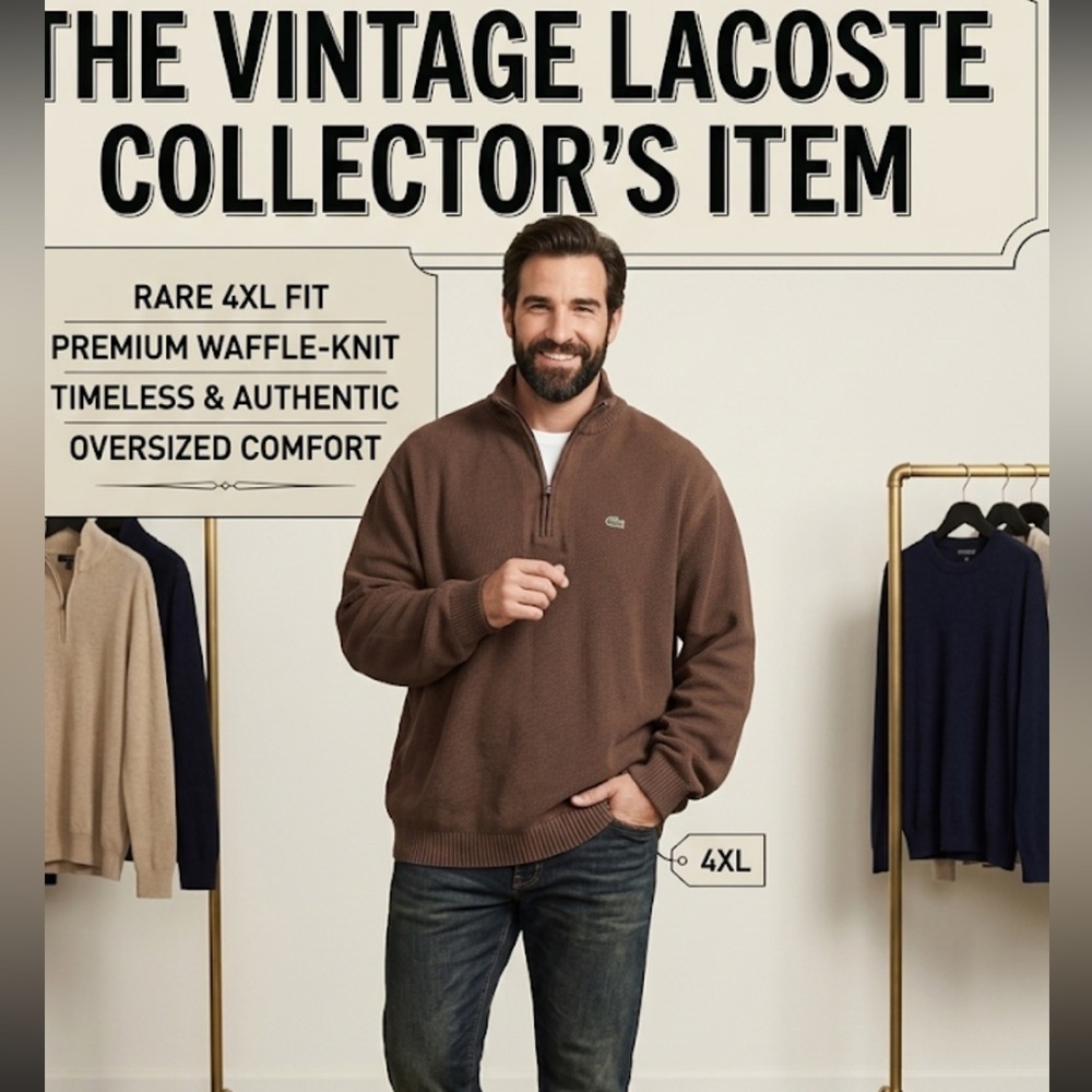 Lacoste Men's Brown Waffle-Knit Quarter-Zip Sweater 4XL/9